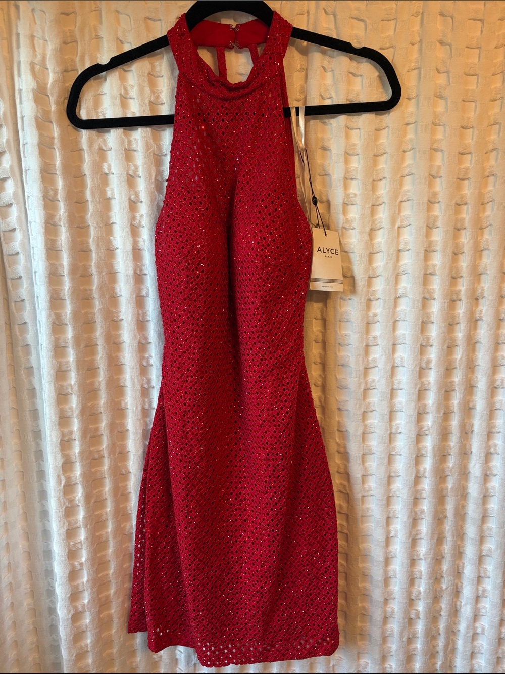Alyce Paris Red Halter Sequin Prom Dress